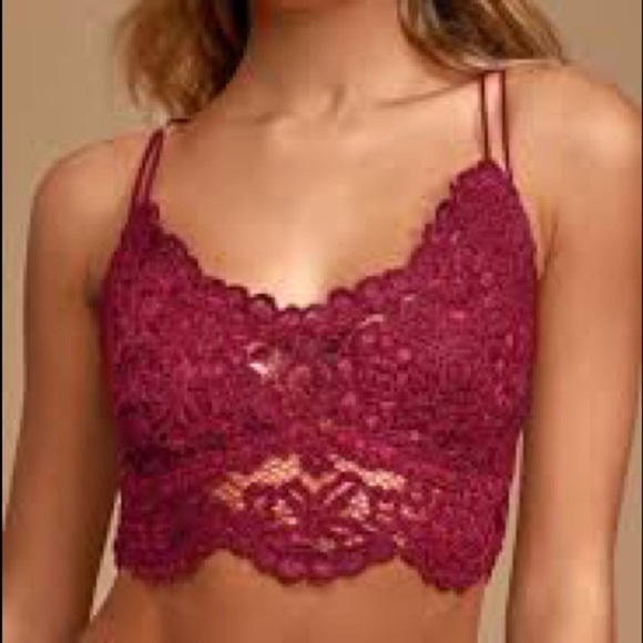 NWOT Free People Celine Magenta Red Velvet Lace Bralette Size Small - Picture 1 of 6